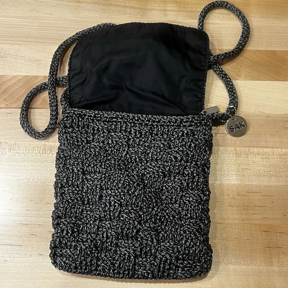 The Sak | Dark Gray Crochet Flap Crossbody Purse 9